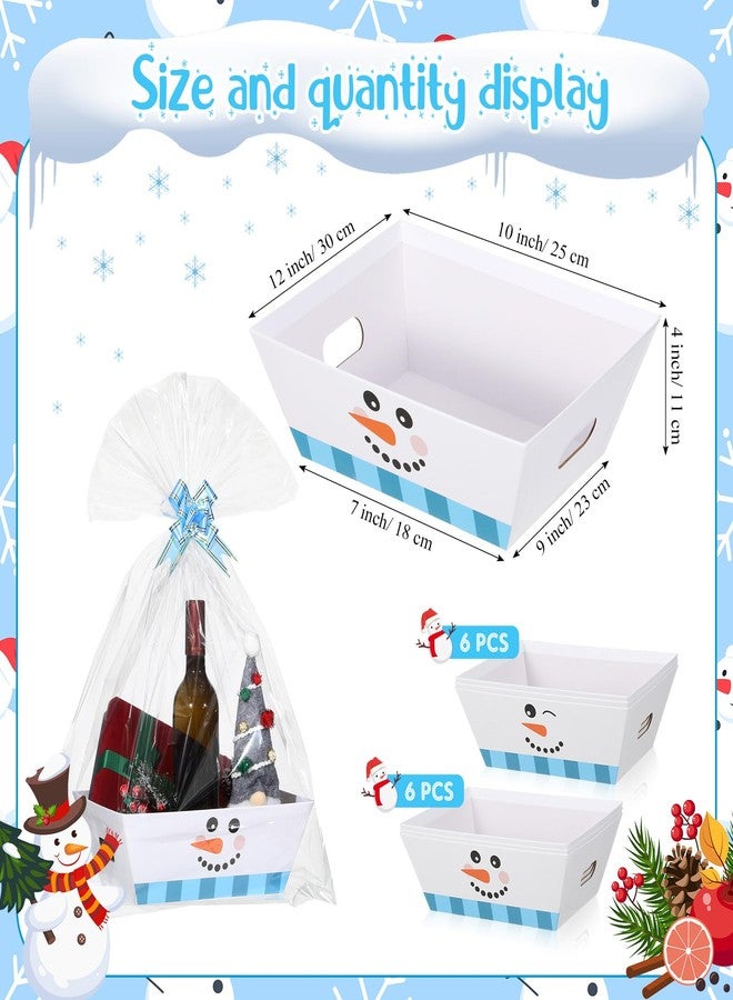 Cholemy 12 Pack 12 x 10 x 4 Inch Christmas Empty Gift Basket Kit Bulk, Includes 12 Snowman Face Cardboard Baskets, 12 Plastic Bags and 12 Bows, Large Xmas Gifts Baskets with Handles for Holiday - Image 2